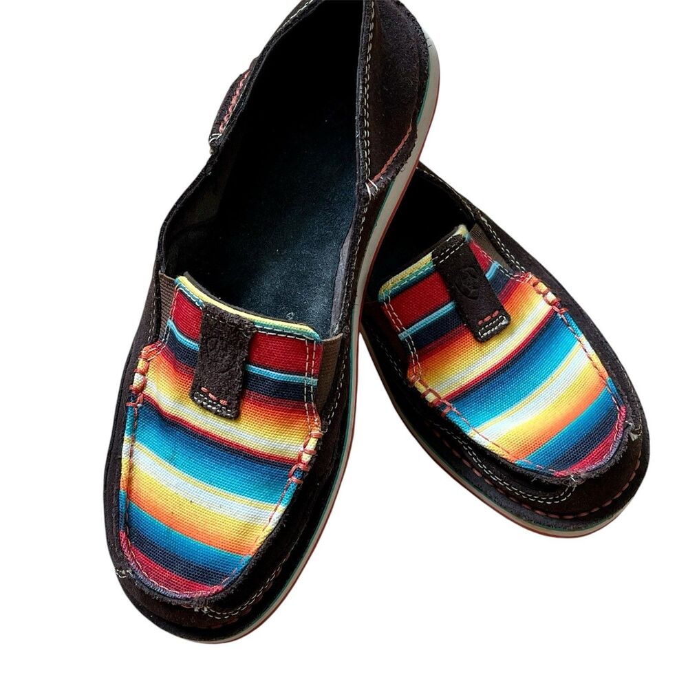Ariat‎ Womens Serape Cruiser Loafer Shoes Brown Suede Slip On Stripe Aztec 7B